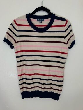 ModCloth Navy Trim Striped Lightweight Short Sleeve Sweater